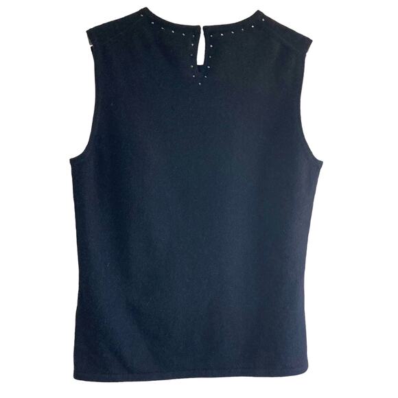 Neiman Marcus Black Cashmere Sleeveless Sweater Rhinestones Sz Large Career Wear - Picture 2 of 6
